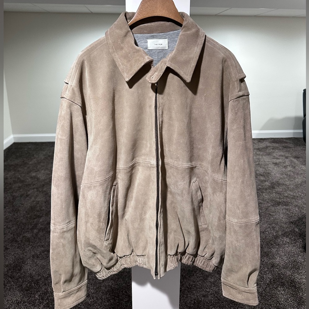 The Row Ronan Suede Calfskin Leather Biege Bomber Jacket